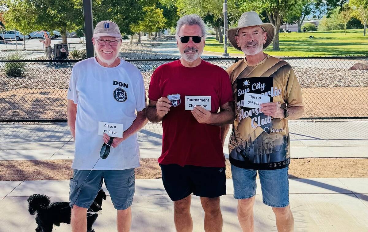 Nevada State Horseshoe Pitching Association pitchers Don Brown (left), Jim Magda (middle) and S ...
