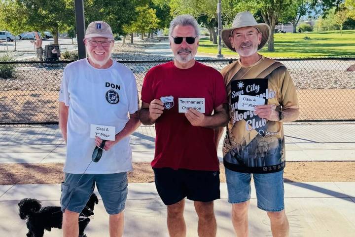 Nevada State Horseshoe Pitching Association pitchers Don Brown (left), Jim Magda (middle) and S ...