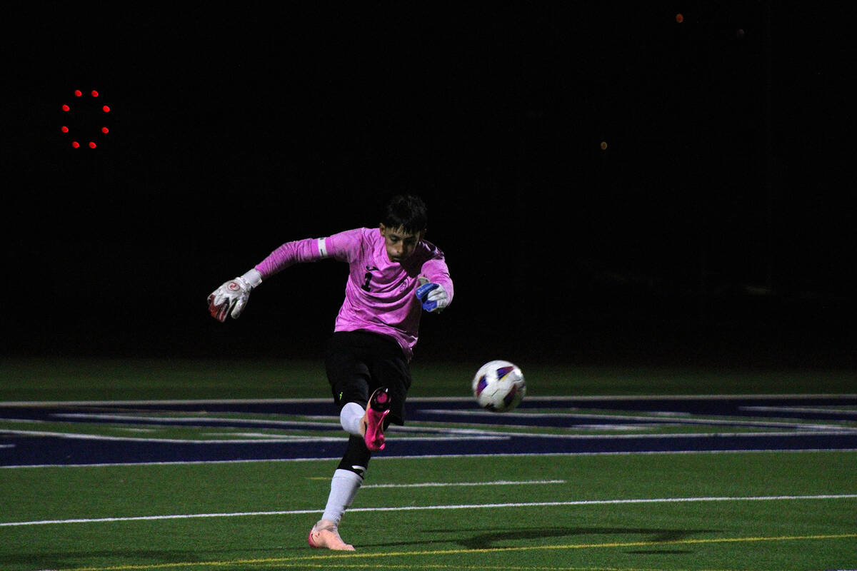 PVHS senior goalkeeper Cayden Cowley lets a ball fly from just outside of the box in a non-leag ...