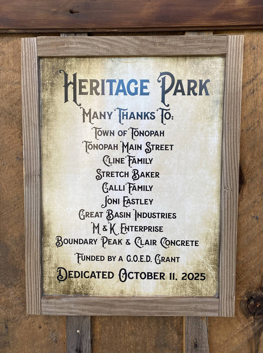 The town of Tonopah is now home to Heritage Park, a project that saw generous contributions fro ...