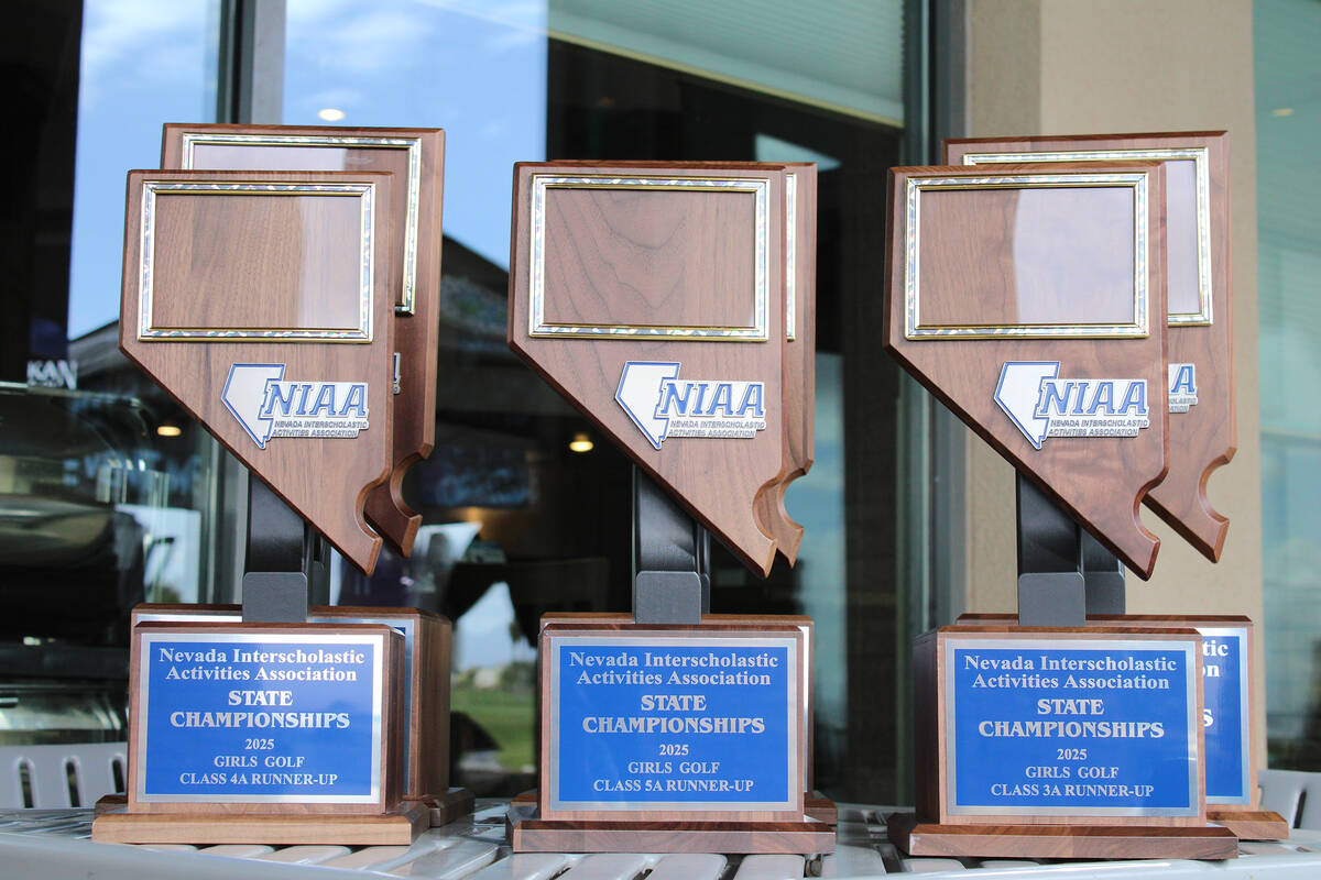 The 2025 NIAA Girls Golf Championship trophies ready to be handed to those willing to take them ...