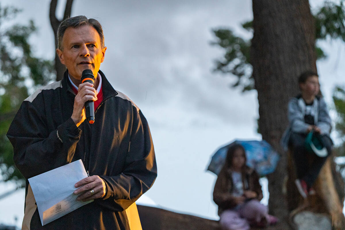 Our Lady of the Valley Catholic Church Deacon Rick Minch led a prayer at the ceremony. (John Cl ...