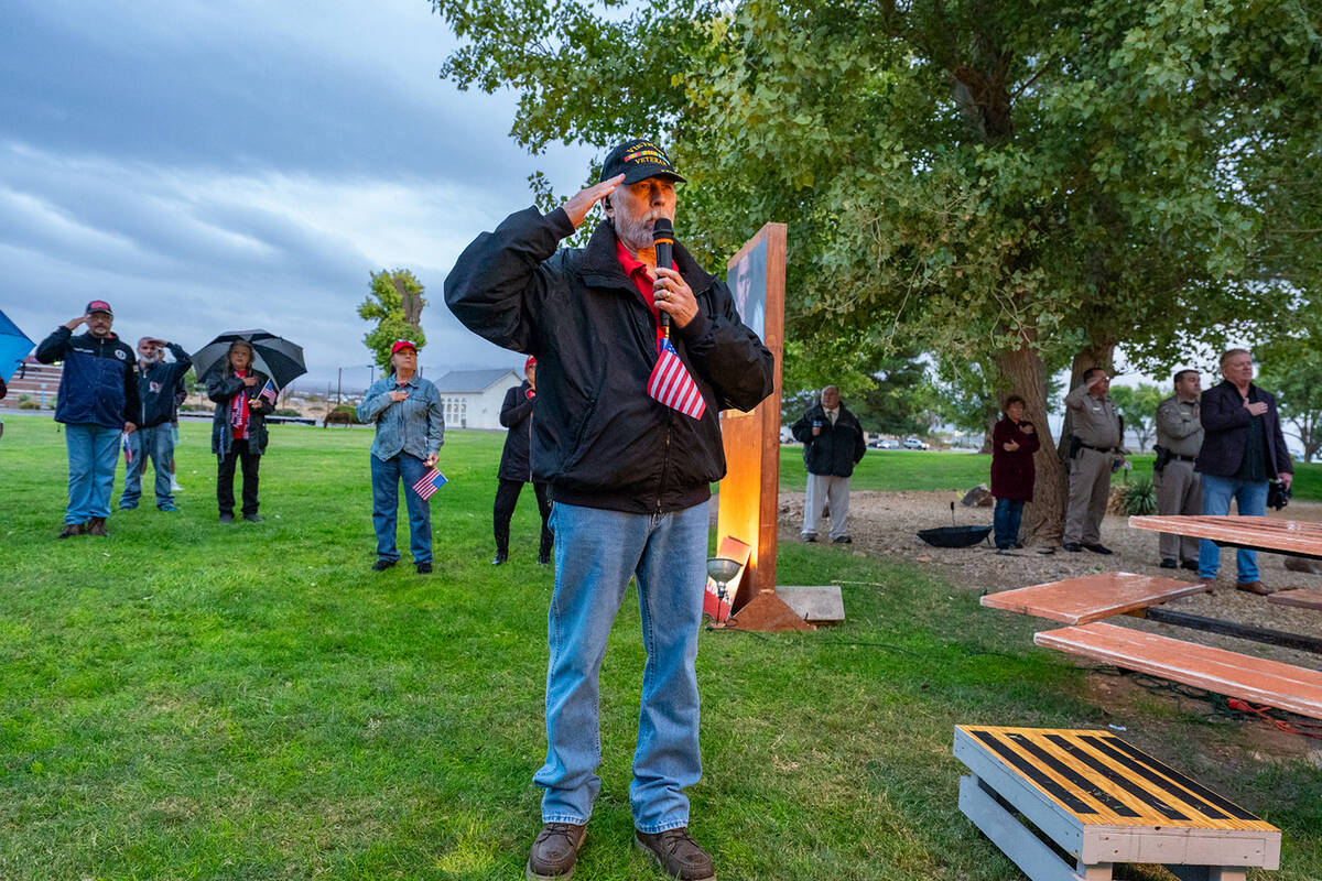 Former Commissioner Frank Carbone led the Pledge of Allegiance at the event. (John Clausen/Pahr ...