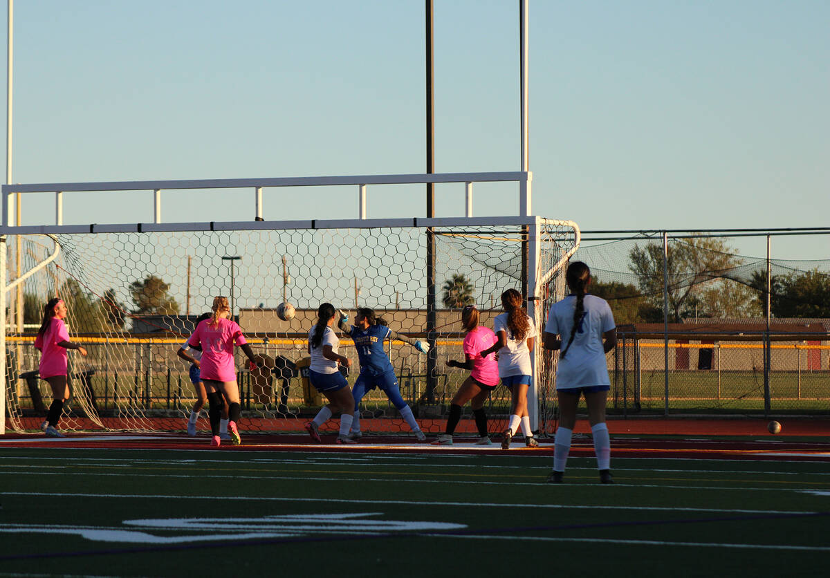 PVHS girls soccer junior Natalie Soto scores a goal against Cristo Rey St. Viator in a home lea ...
