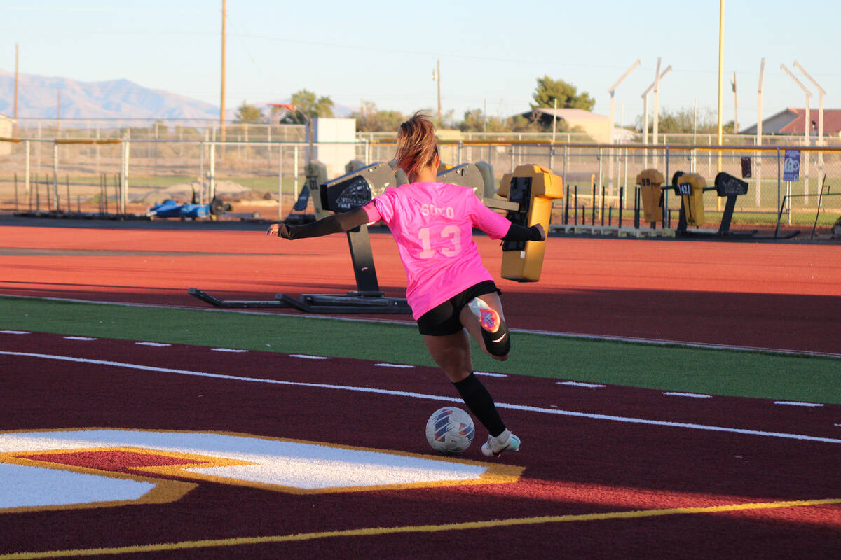 PVHS girls soccer junior Natalie Soto gets an opportunity to strike as she finished the match w ...