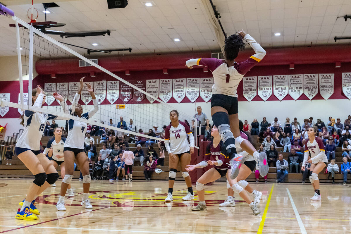 PVHS senior co-captain Heavenly Ware flies in the air to record her signature kill against riva ...
