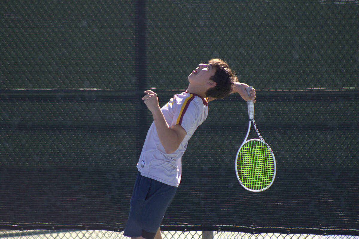 PVHS boys tennis sophomore Jayce Eichner prepares to set a serve to his opponent during the NIA ...
