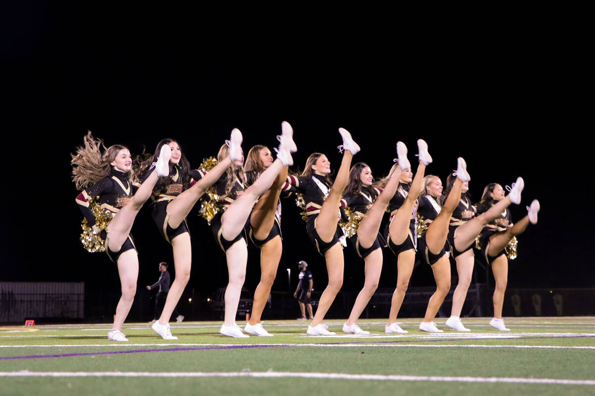 Members of the Pahrump Valley High School dance team perform a can-can together during the team ...