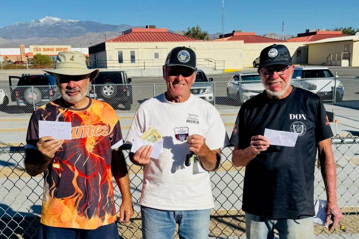 NSHPA pitchers Jim Magda (left), Mick Nicosia (middle) and Don Brown (right) show the winnings ...