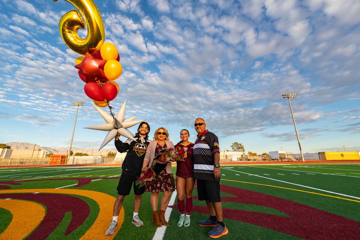 PVHS girls soccer senior captain Natalia Vallin Soto proudly poses on her senior night with her ...
