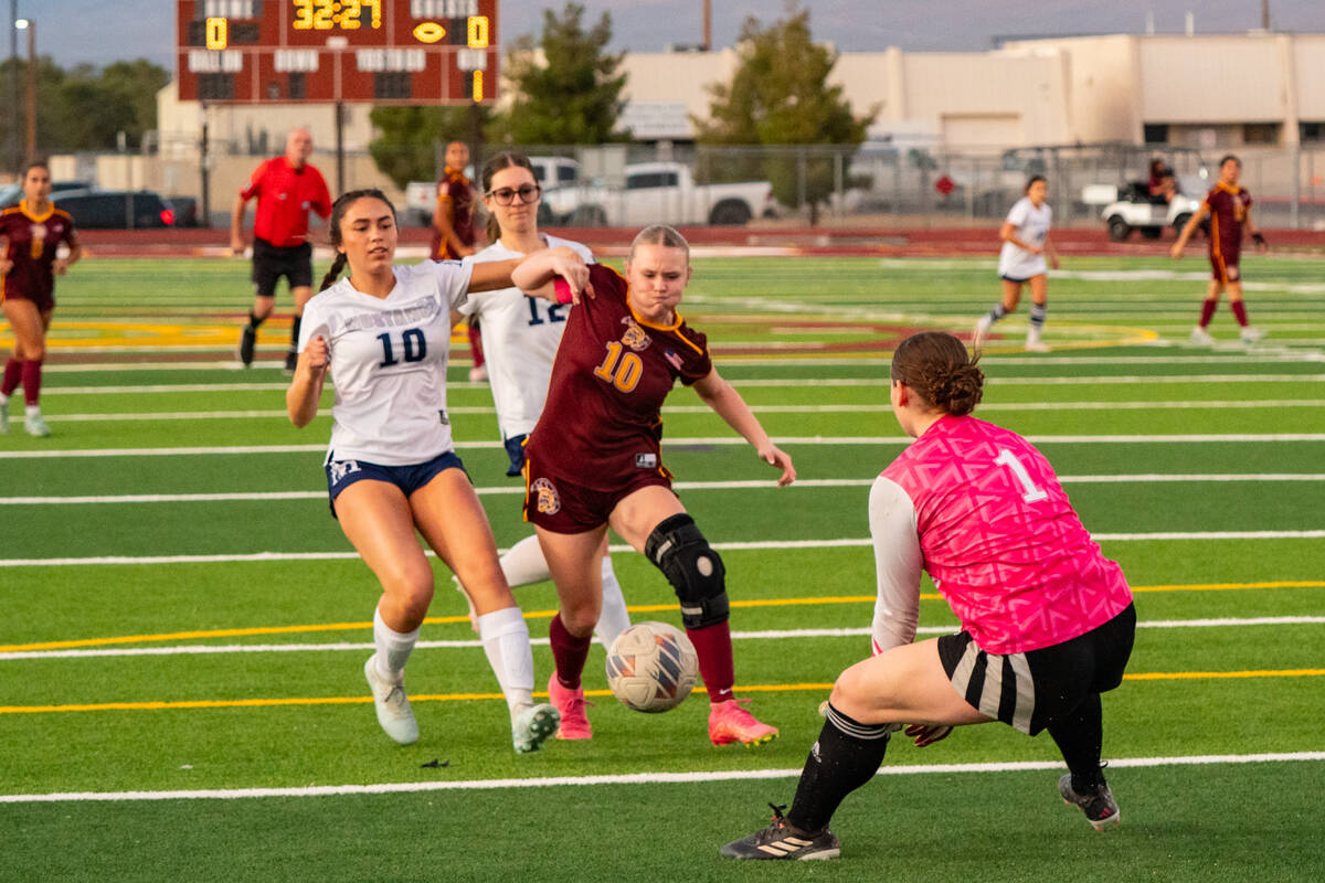 PVHS girls senior co-captain Aubrey Williams advances the ball near The Meadows box in a home l ...