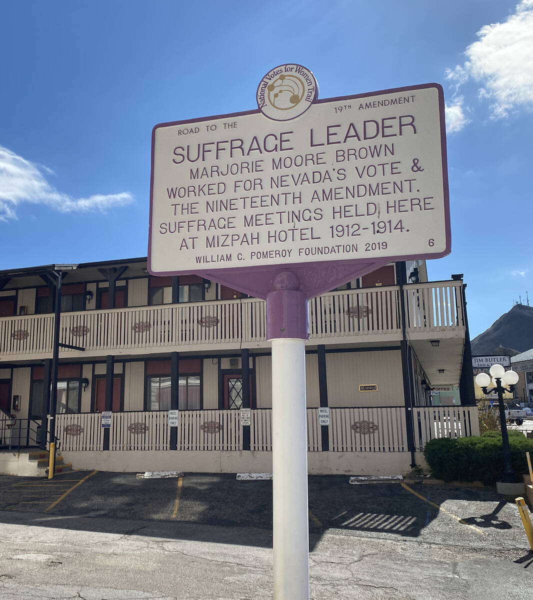 Outside of the Mizpah Hotel sits this historic marker, erected to commemorate the work that Mar ...