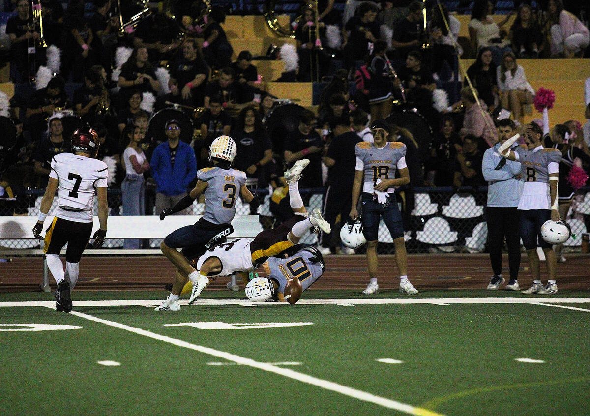 PVHS RB/OLB/FS senior Austin Alvarez makes a game-saving tackle on 4th down to force a final tu ...