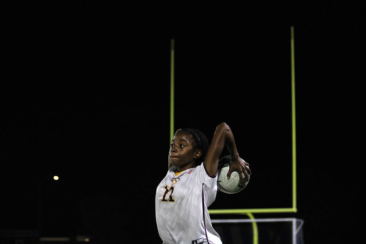 PVHS girls soccer senior Diona Nixon throws the ball back in bounds during the Class 3A souther ...