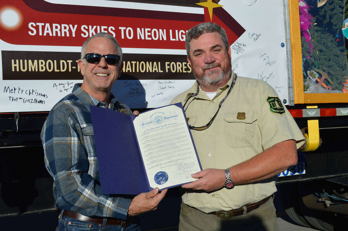 Nevada Governor Joe Lombardo presented Humboldt-Toiyabe National Forest Supervisor Jon Stansfie ...