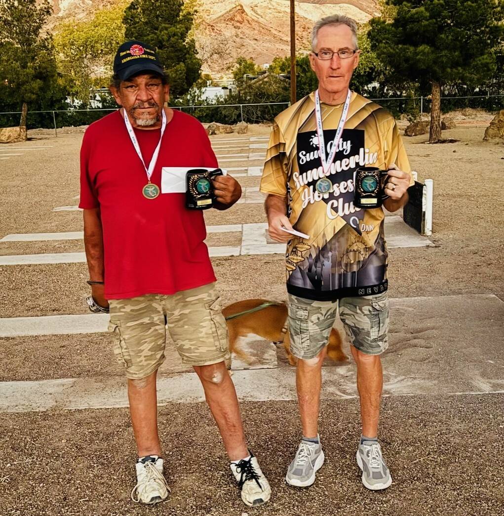 Southern Nevada Horseshoe Pitching Series pitchers Dan Dunn from Summerlin and Benny Sanchez fr ...