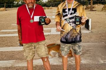 Southern Nevada Horseshoe Pitching Series pitchers Dan Dunn from Summerlin and Benny Sanchez fr ...