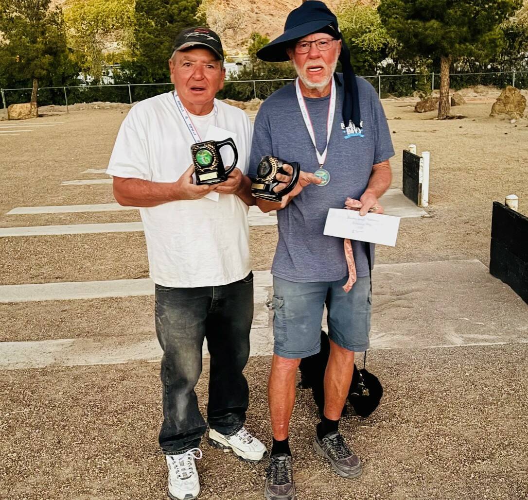 Southern Nevada Horseshoe Pitching Series pitchers Don Brown from Pahrump and Lance Hahaj from ...