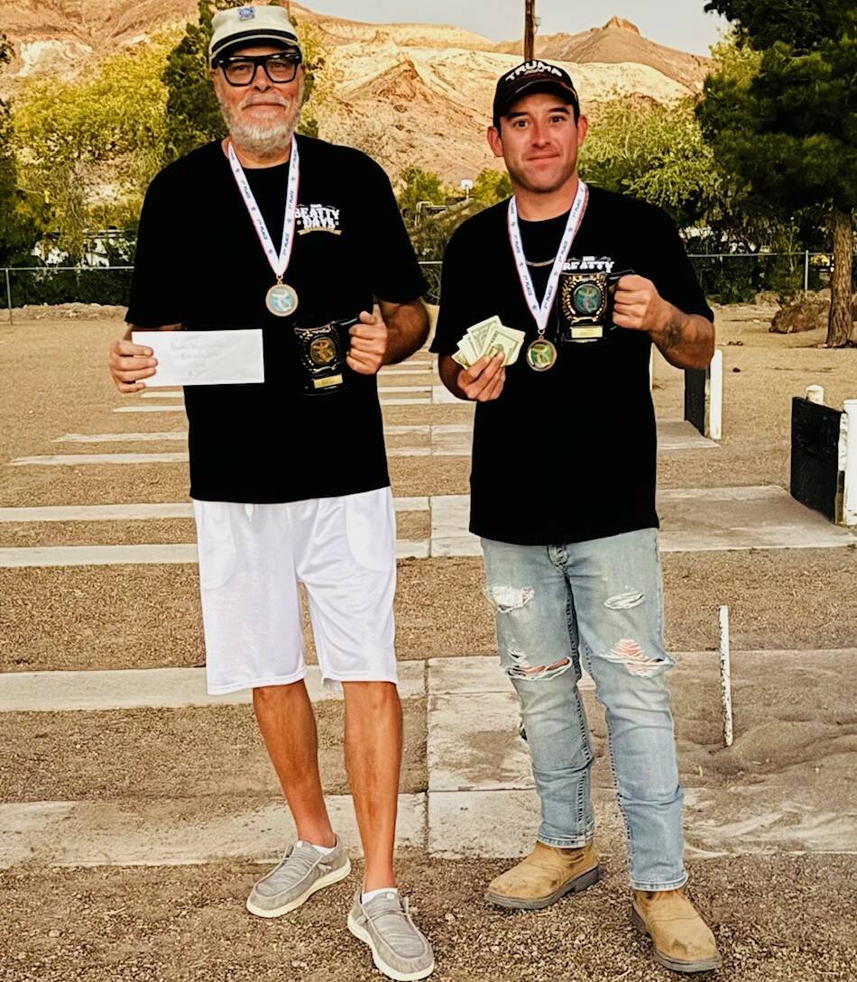Southern Nevada Horseshoe Pitching Series pitchers Lathan “Rebel” Dilger and Stephen Lamar ...