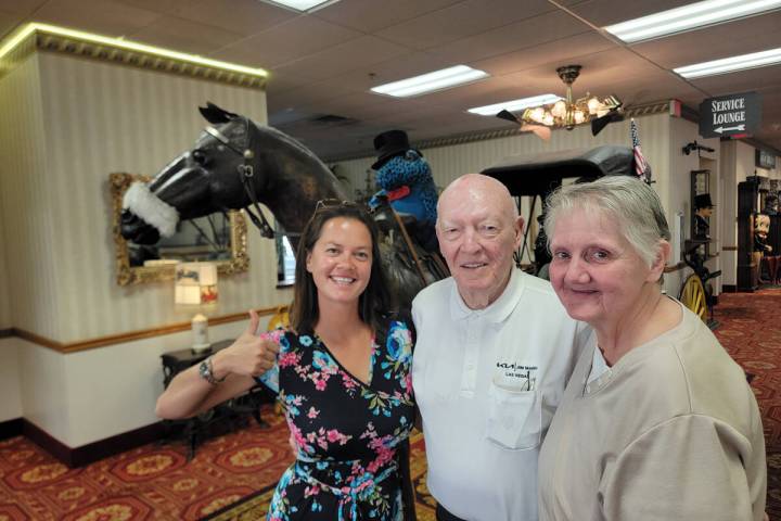 Nevada entrepreneur Jim Marsh, center, recently made a donation to Donkeys of Pahrump, a local ...