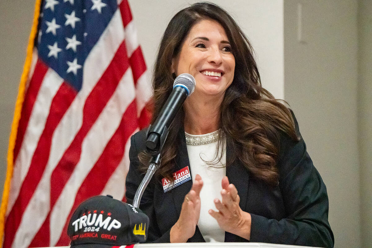 Nevada attorney general candidate Adriana Guzmán Fralick spoke to the crowd of 137 people at t ...