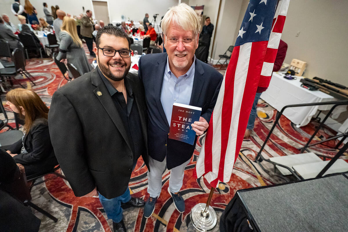 Nye County Republican Party Chairman Leo Blundo (left) and conservative pundit Joe Hoft (right) ...