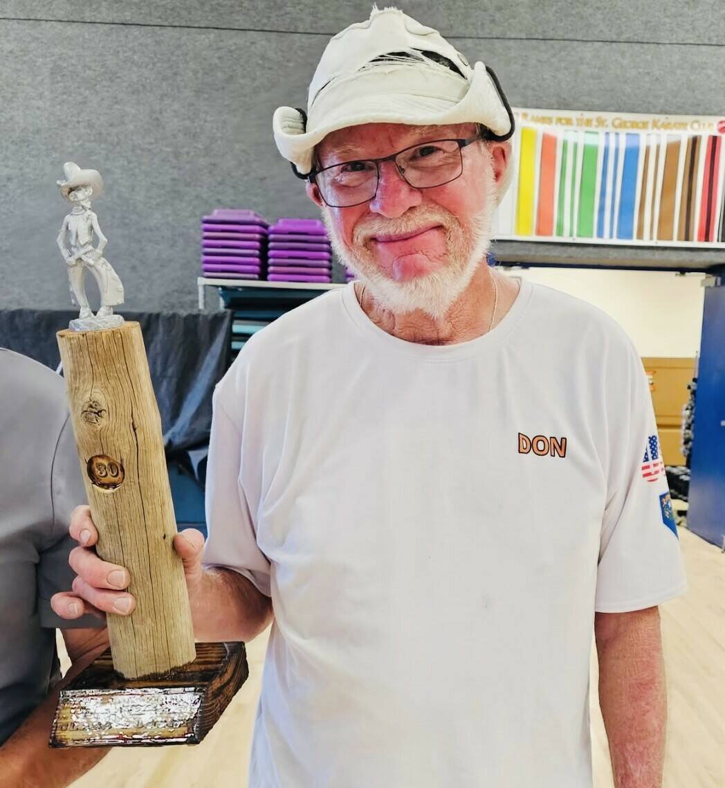 Pahrump local pitcher Don Brown brings home the first place trophy during the Southern Utah Hor ...