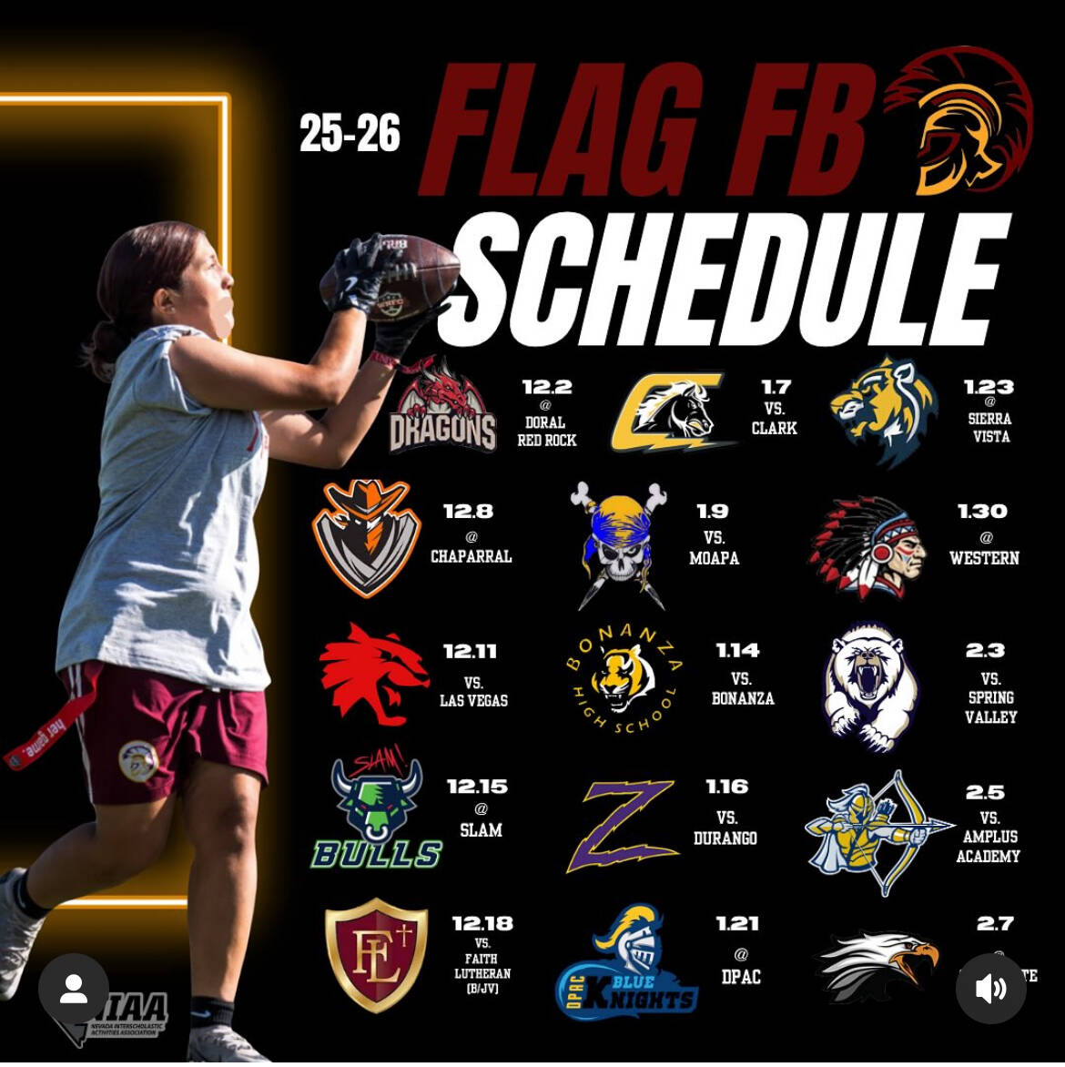 The tentative 2025-2026 Pahrump Valley High School girls flag football schedule includes at lea ...