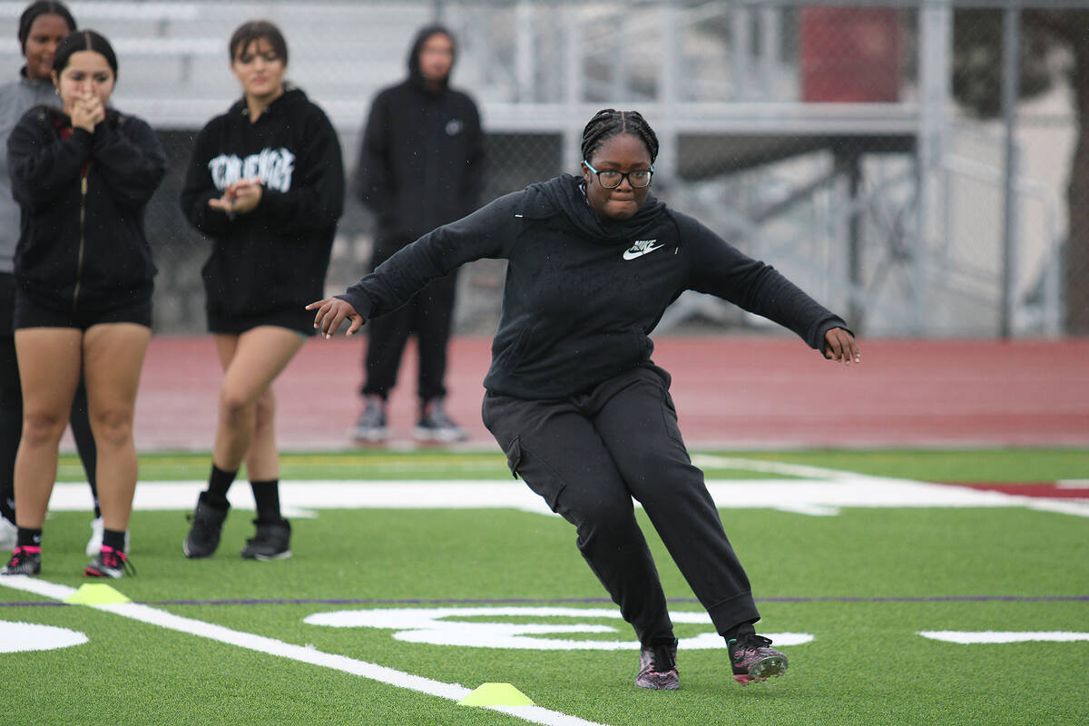 PVHS girls flag football player Tiana Beaver executes some cone drills during tryouts on the fi ...