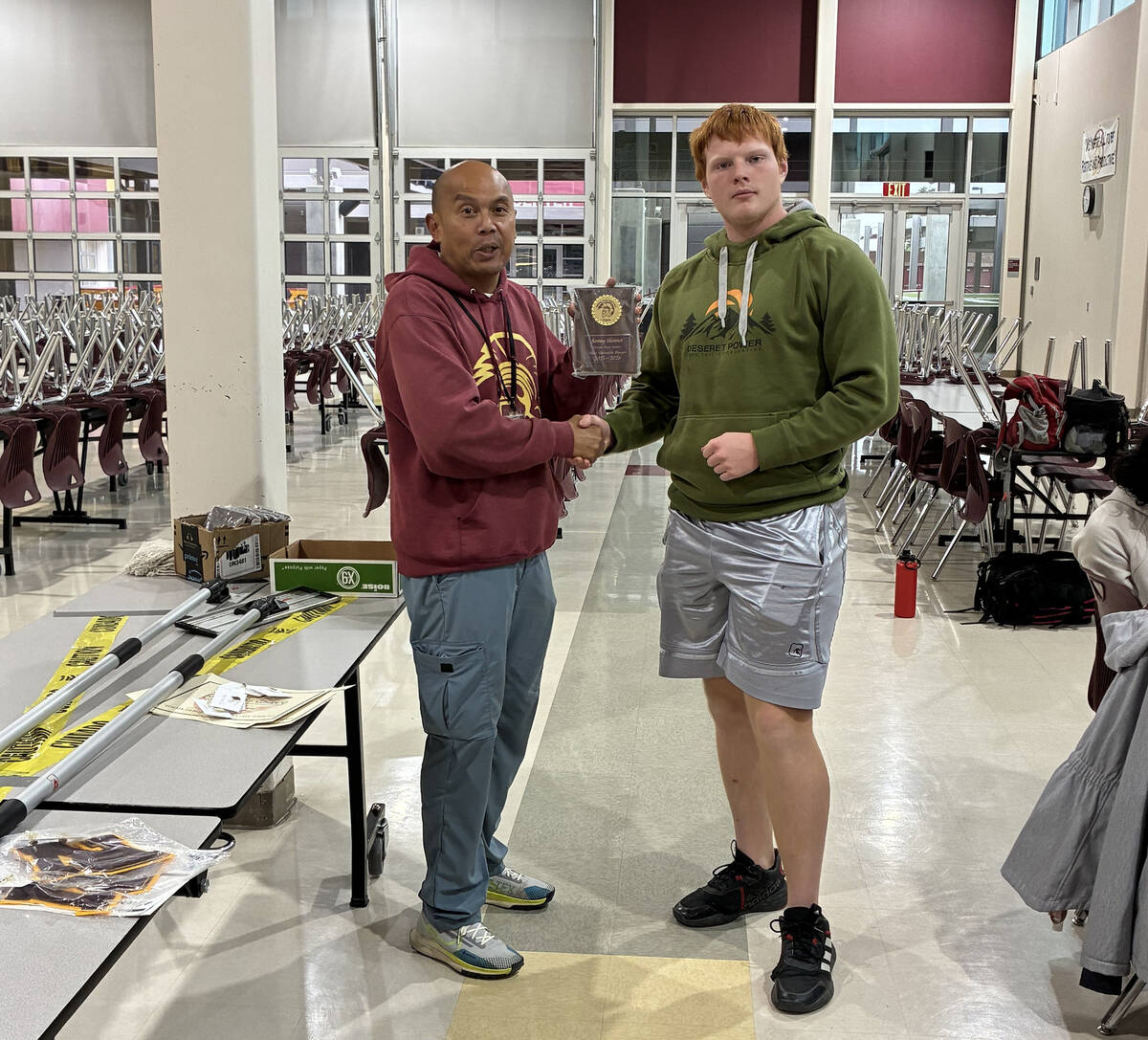 Pahrump Valley High School tennis senior Sonny Skinner receives the boys most valuable player a ...