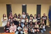 The 2025 Pahrump Valley Girls Soccer program is honored at their end of the season banquet with ...