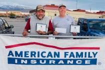 Southern Nevada Horseshoe Pitching Series pitchers Benny Sanchez from Amargosa (left) and Latha ...