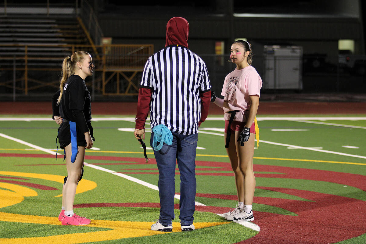 Powderpuff team captains Aubree Williams (left) and Sedona Norton (right) anticipate the openin ...