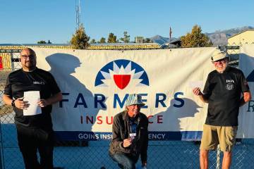 Nevada State Horseshoe Pitching Association pitchers Mikey Workman (left), Randy Salswimmer (mi ...