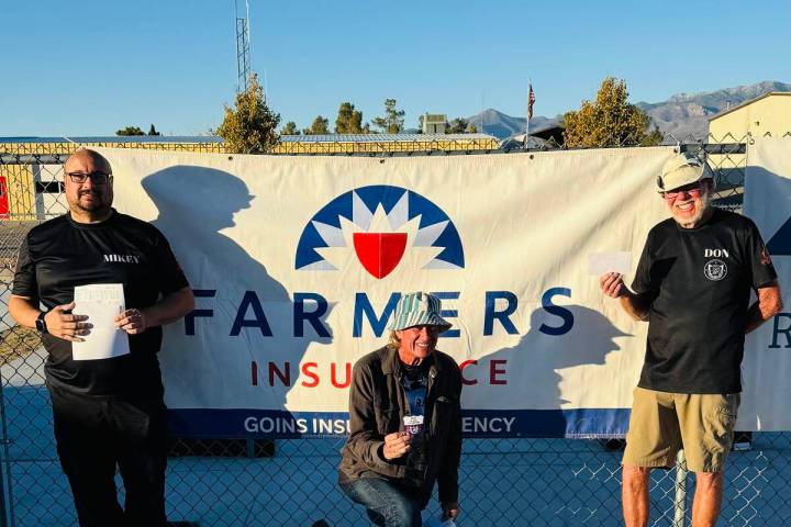 Nevada State Horseshoe Pitching Association pitchers Mikey Workman (left), Randy Salswimmer (mi ...