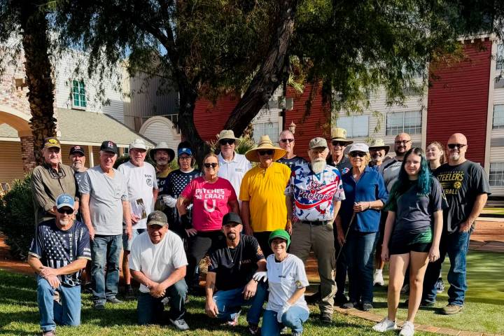 Pitchers from the Nevada State Horseshoe Pitching Association proudly gathered together followi ...