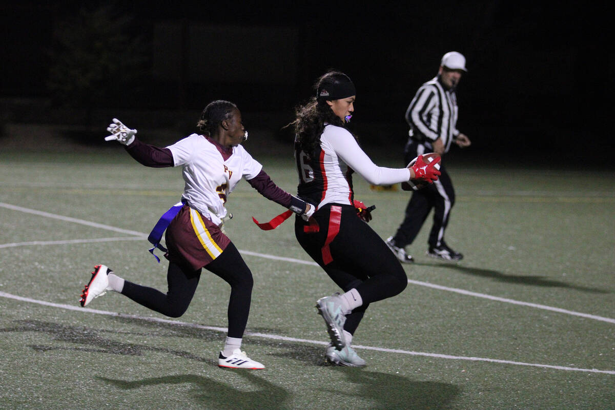 Pahrump Valley High School freshman WR/DB Ma'liyah Collins catches up with Doral Red Rock Acade ...