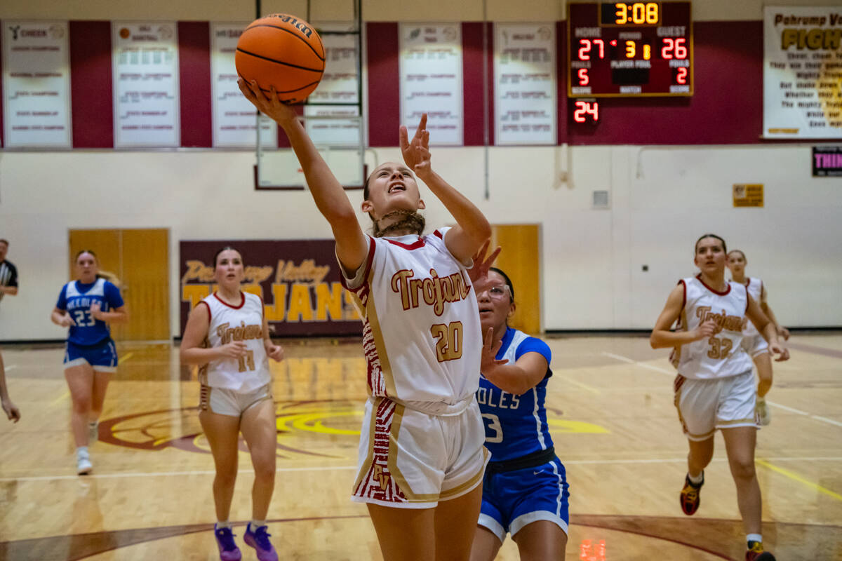 Pahrump Valley High School varsity girls basketball junior guard Riley Saldana finished with 18 ...