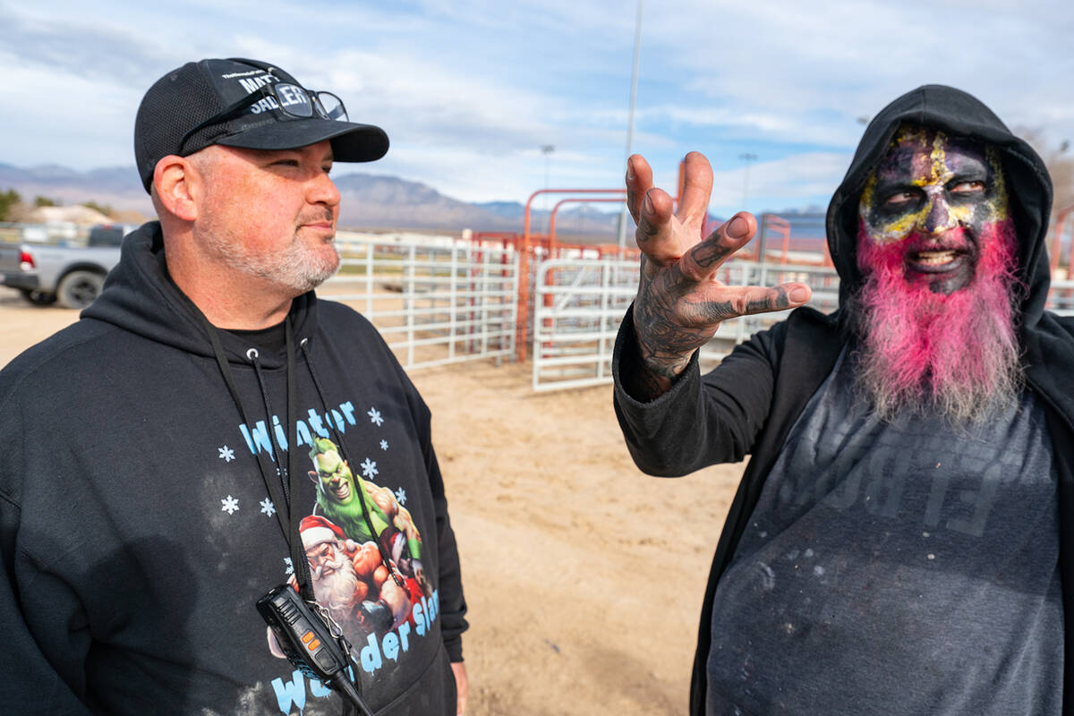 Matt Sadler of A Hope Bail Bonds, left, and pro-wrestler Sinn Bodhi, both of whom call Pahrump ...