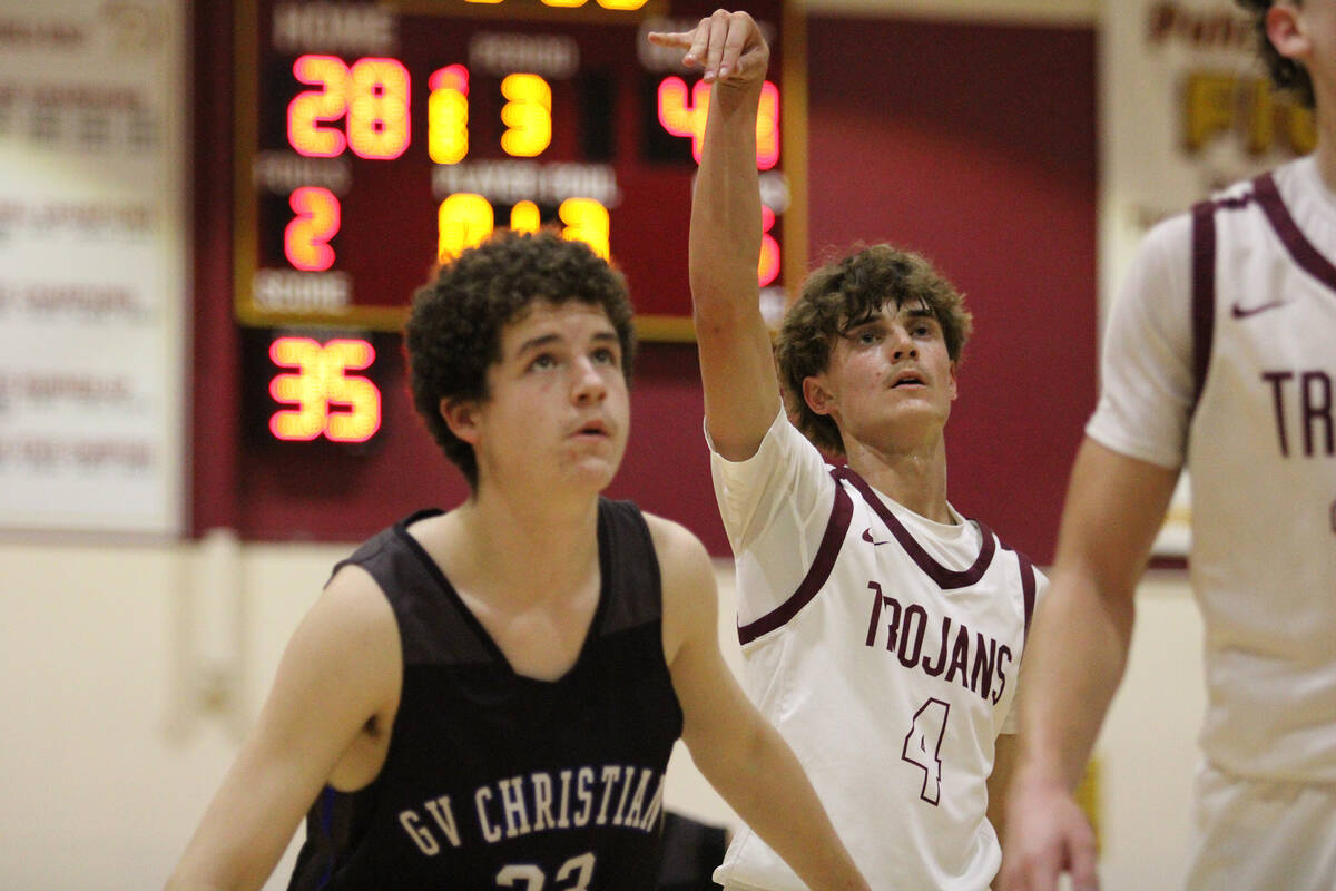 Pahrump Valley High School senior Keir Sheppard hits a free throw to close the lead down to 23 ...