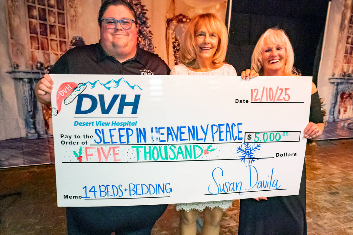 Desert View Hospital provided a $5,000 donation to Nye County Sleep in Heavenly Peace at its an ...