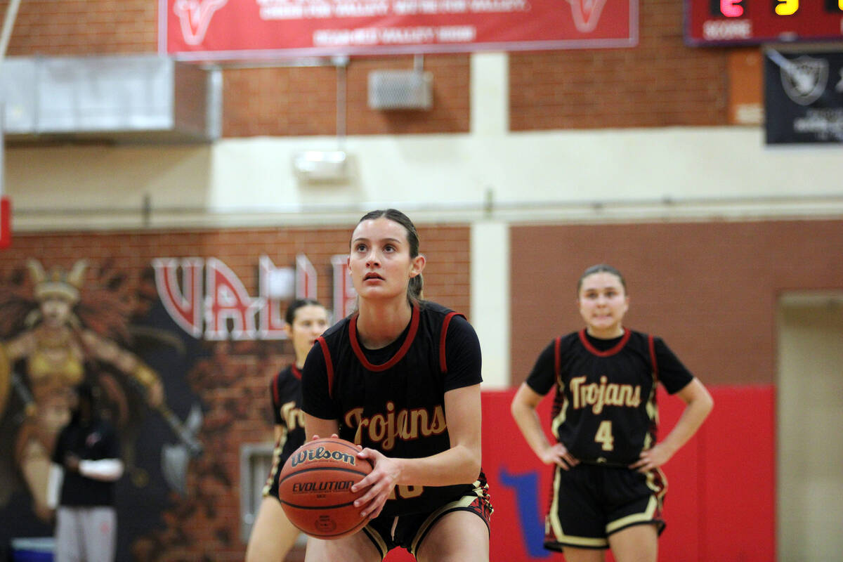 Pahrump Valley High School junior Riley Saldana takes a deep breath, putting her focus into ear ...