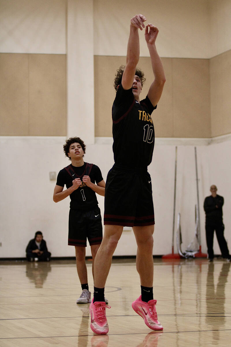 Pahrump Valley High School junior Lucas Gavenda finds a perfect release during a scored free-th ...
