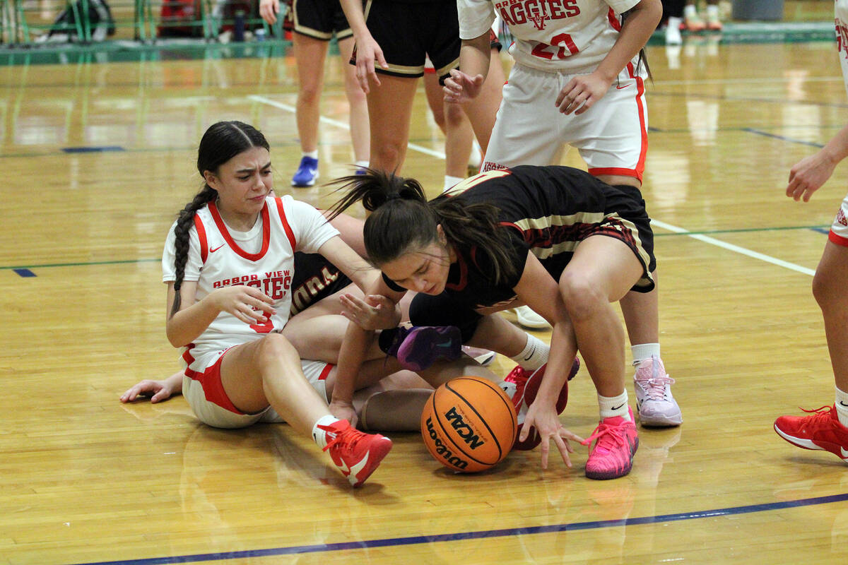 Pahrump Valley High School sophomore guard Aurora Bowers does everything she can to maintain po ...