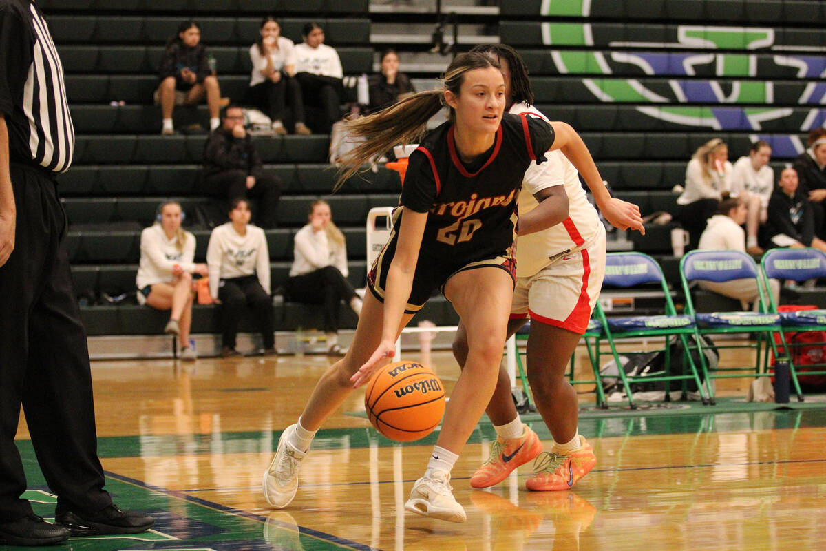 Pahrump Valley High School junior captain Riley Saldana finds a breakaway lane to cut into on h ...