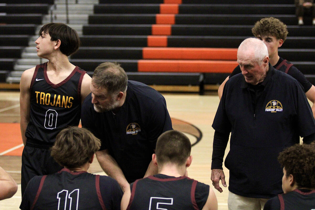 Pahrump Valley High School basketball head coach Toby Henry and assistant head coach Bob Hopkin ...