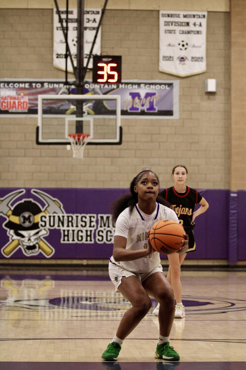 Sunrise Mountain sophomore guard Shoniyah Williams is sent to the free-throw line during the Tr ...