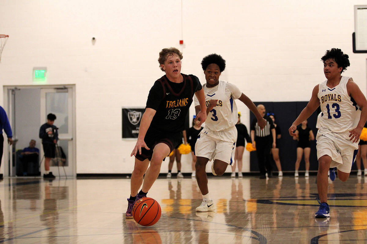 Pahrump Valley High School junior TC Hone takes advantage of a breakaway opportunity after secu ...