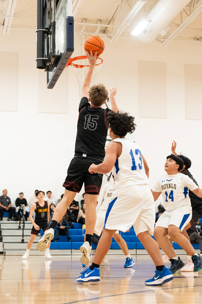 Pahrump Valley High School sophomore Kamden Moore came off the bench to deliver three points. ( ...