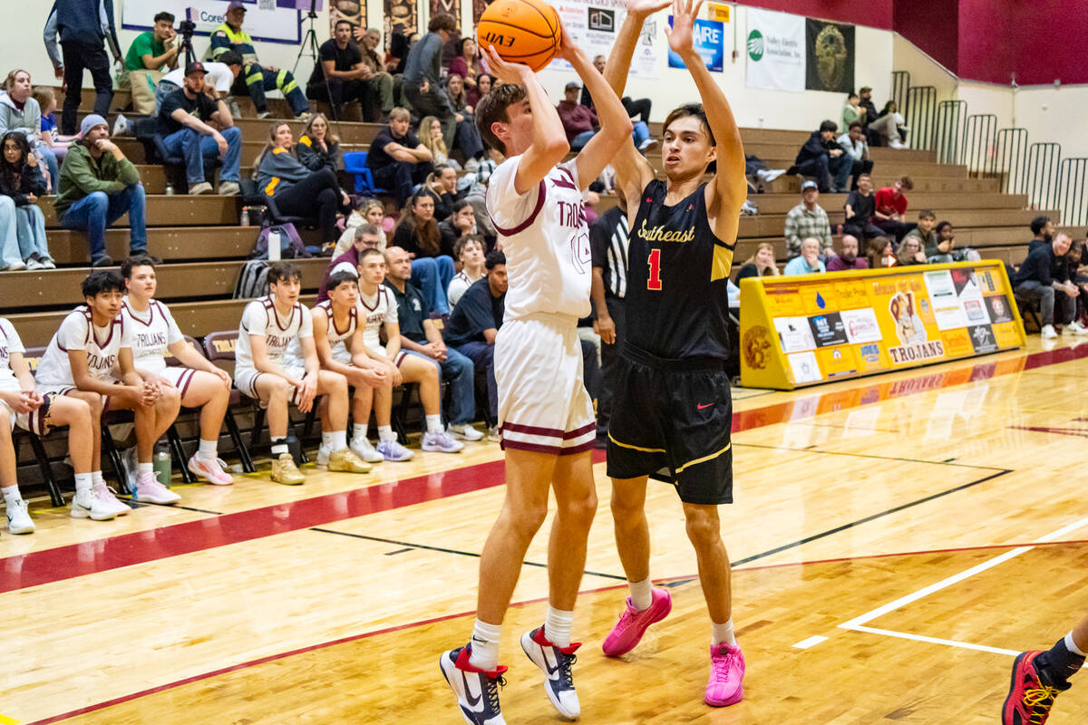 PVHS junior forward Samuel Mendoza pulls up to hit a jumper against SECTA's senior shooting gua ...